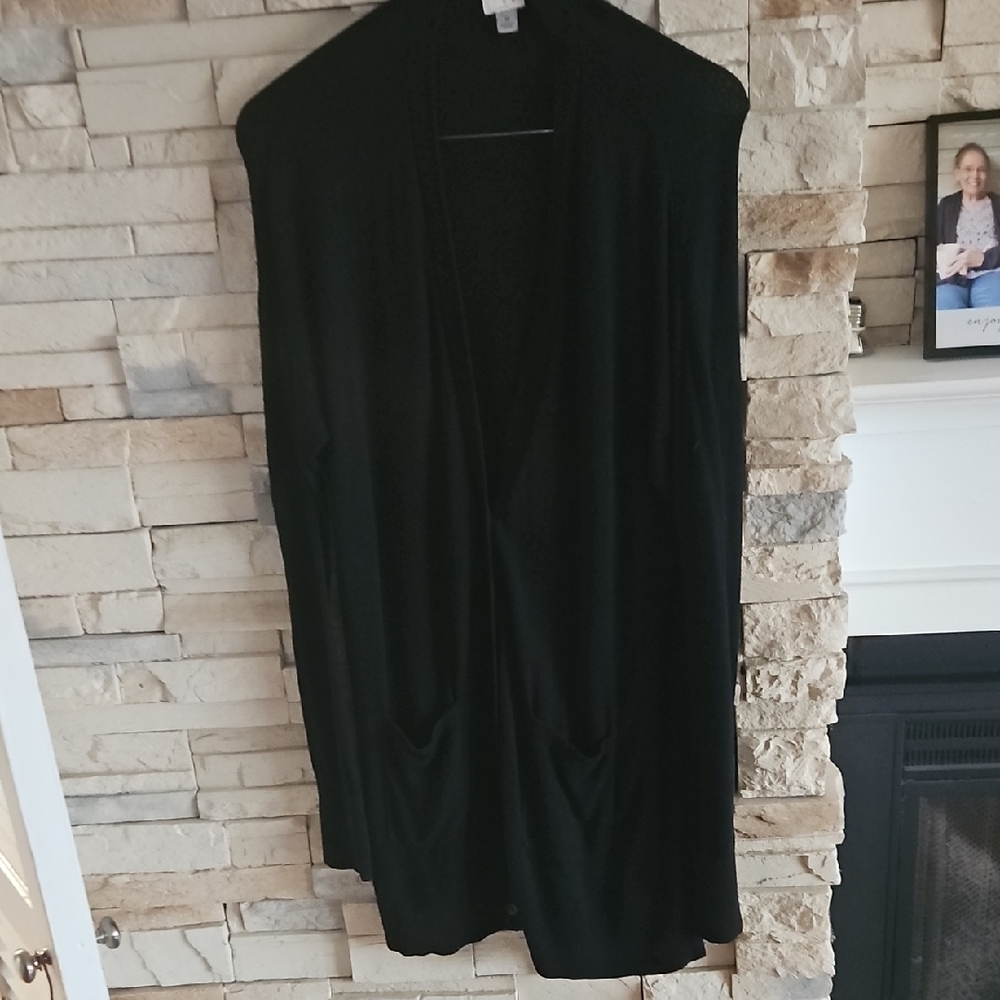 A New Day Buttonrd Long Sleeve Black Cardigan Sweater With Front Pockets
